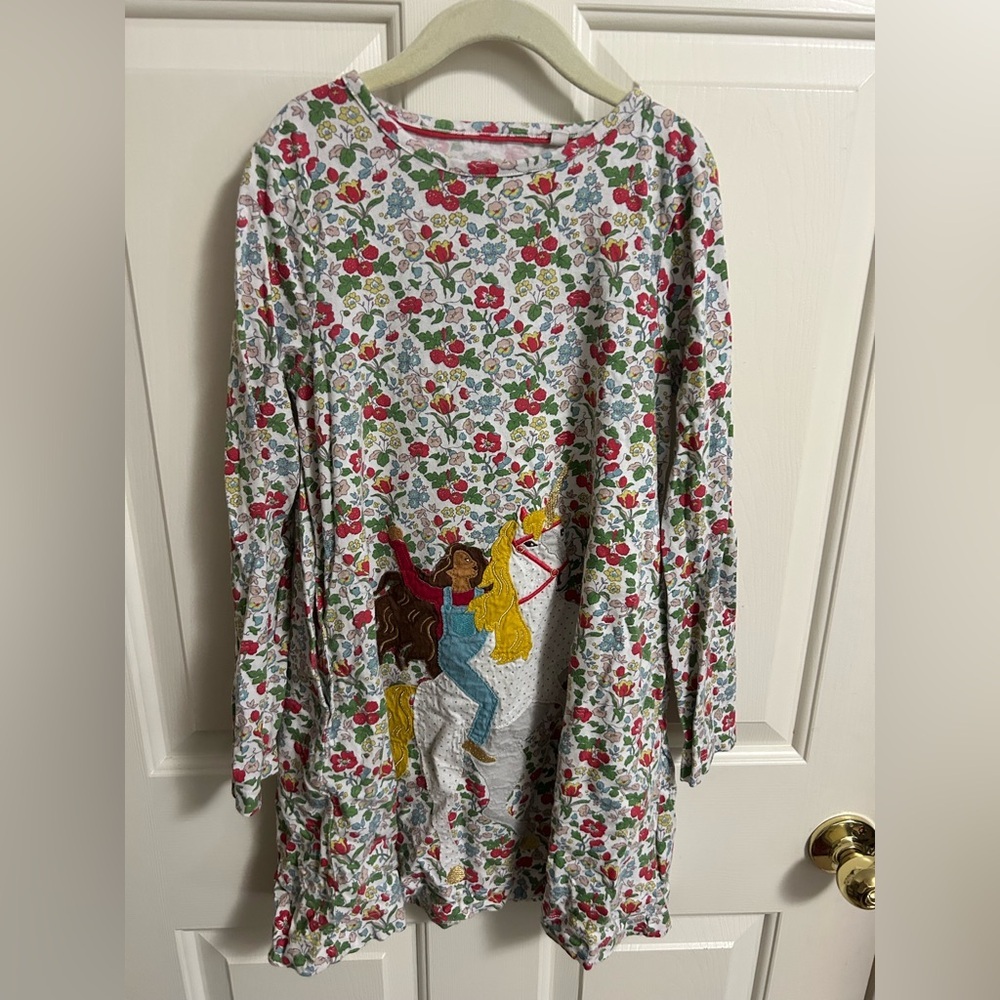 Mini Boden Ivory Autumn Raspberry Unicorn Applique DITSY Dress Size 8-9years - Picture 2 of 6